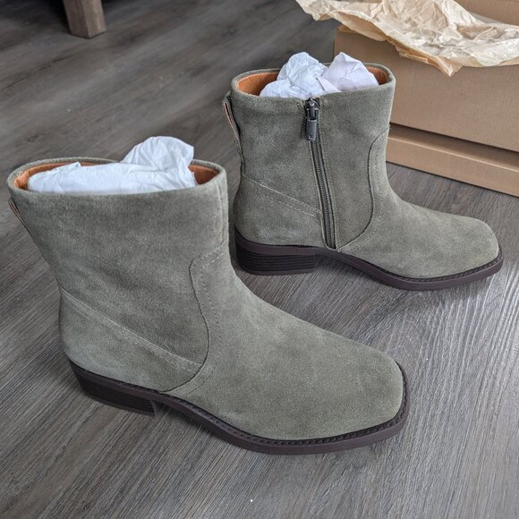 Lucky Brand Kazey Ankle Boot Suede Martini Green Sz8 - Picture 1 of 9